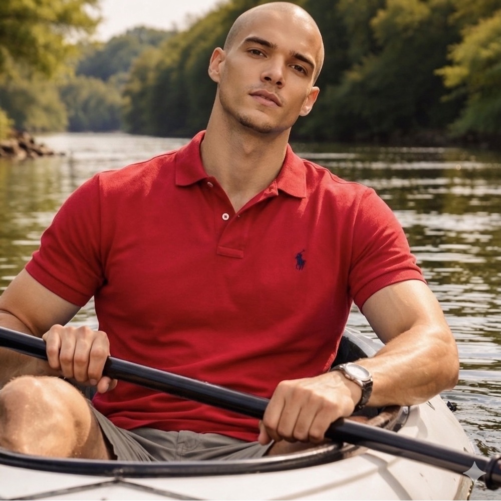 Polo by Ralph Lauren Men’s Red Polo with Navy Logo